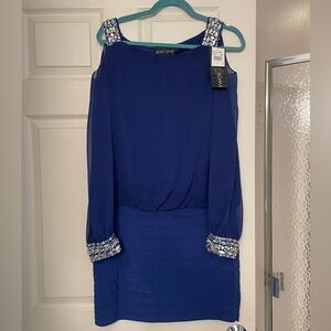 Betsy and Adam Royal Blue Cold Shoulder Cocktail Dress